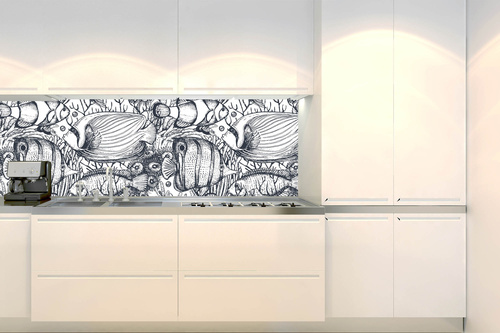 Küchenrückwand Folie - Monochrome Fische 180 x 60 cm