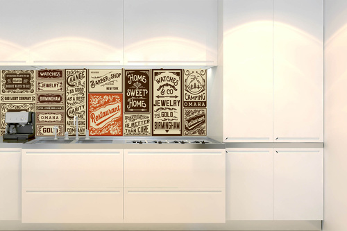 Küchenrückwand Folie - Alte Etiketten 180 x 60 cm