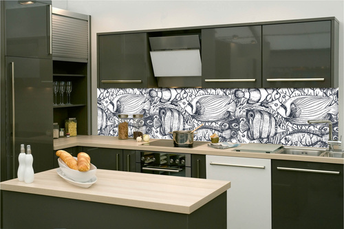 Küchenrückwand Folie - Monochrome Fische 260 x 60 cm