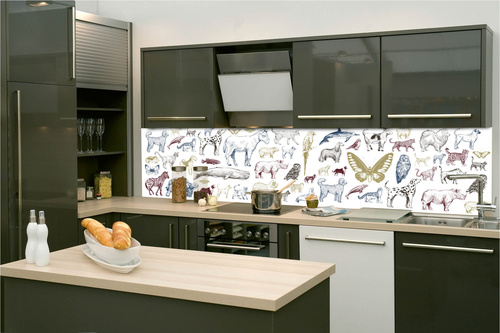 Küchenrückwand Folie - Tiersammlung 260 x 60 cm