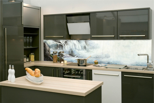 Küchenrückwand Folie - Wasserfall Und Bäume 260 x 60 cm