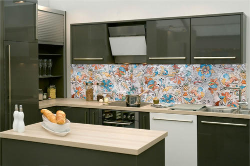 Küchenrückwand Folie - Antike Wand Mit Blumenfresken 260 x 60 cm