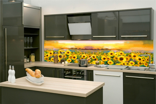 Küchenrückwand Folie - Ölgemälde Sonnenblumen 260 x 60 cm