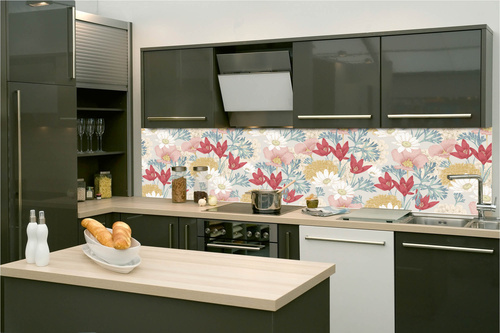Küchenrückwand Folie - Nahtloses Vintage-Blumenmuster 260 x 60 cm