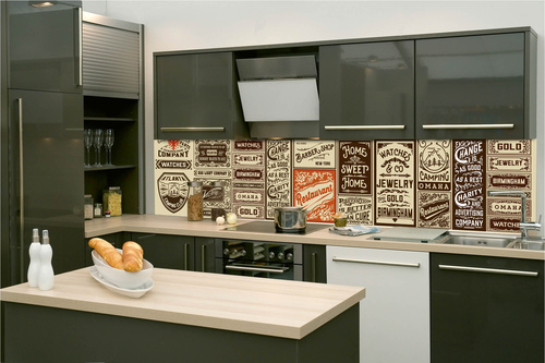 Küchenrückwand Folie - Alte Etiketten 260 x 60 cm