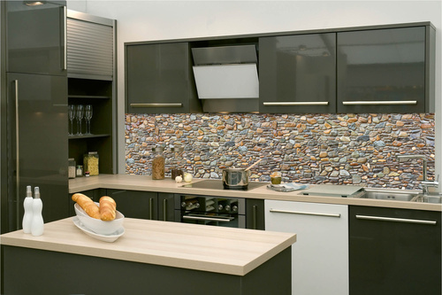 Küchenrückwand Folie - Kieselsteinmauer 260 x 60 cm