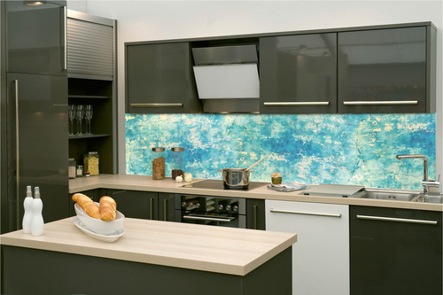 Küchenrückwand Folie - Blaue Betonwand 260 x 60 cm