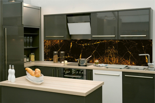 Küchenrückwand Folie - Schwarzgoldener Marmor 260 x 60 cm