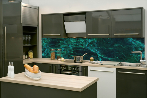 Küchenrückwand Folie - Dunkelgrüne Marmorstruktur 260 x 60 cm