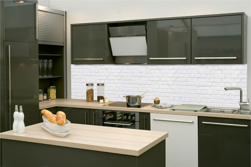 Küchenrückwand Folie - Weiße Wand Aus Ziegeln 260 x 60 cm