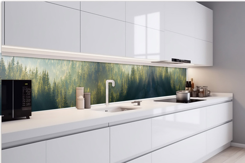 Küchenrückwand Folie - Nebel Über Dem Wald 420 x 60 cm