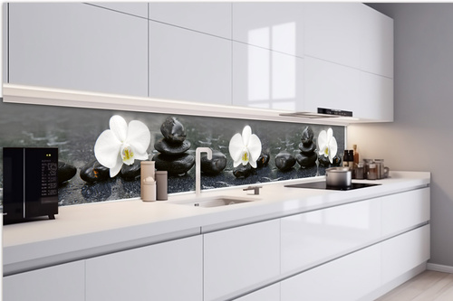 Küchenrückwand Folie - Weiße Orchideenblüte 420 x 60 cm