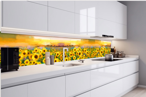 Küchenrückwand Folie - Ölgemälde Sonnenblumen 420 x 60 cm