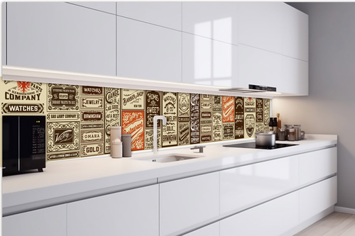 Küchenrückwand Folie - Alte Etiketten 420 x 60 cm