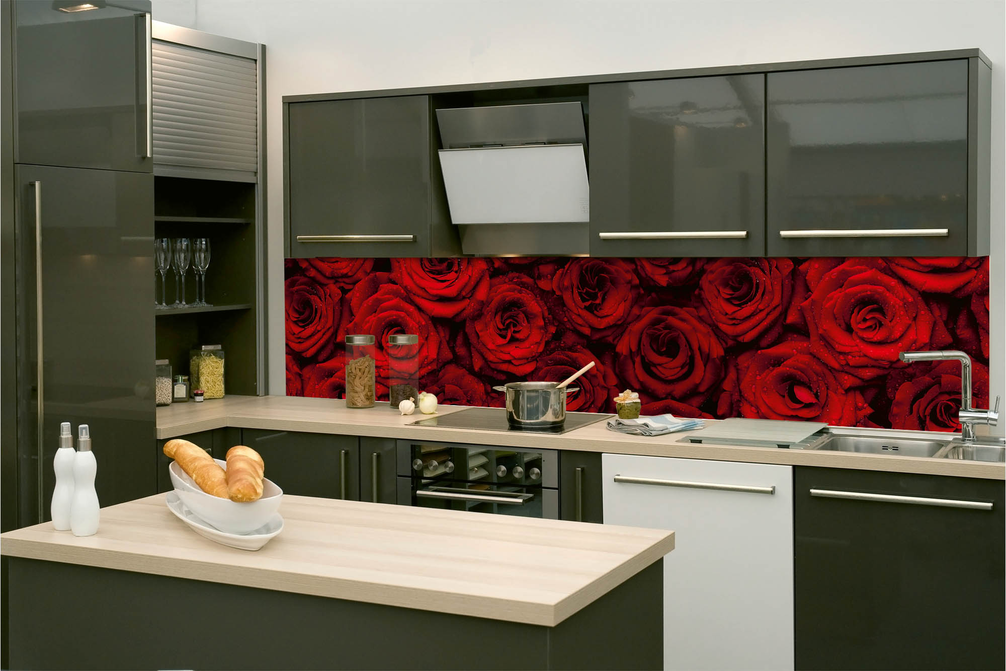 Küchenrückwand Folie - Schöne rote Rosen 260 x 60 cm