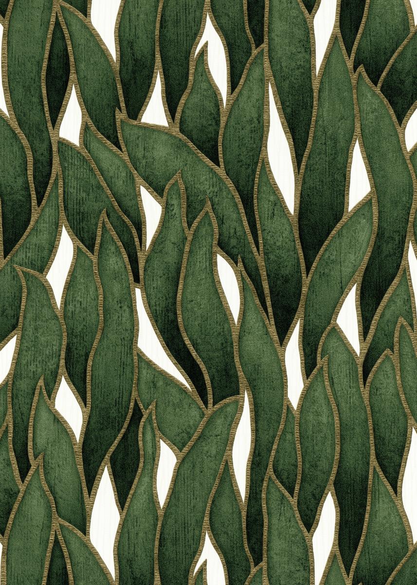 Vliestapete WPE-901227 - Blumen und Blätter,Grafische Muster - Grün,Weiss,Gold