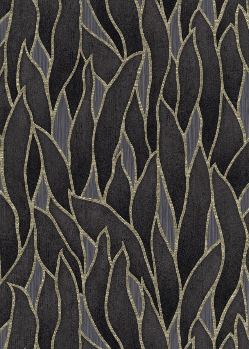 Vliestapete WPE-901229 - Blumen und Blätter,Grafische Muster - Gold,Schwarz,Metallics